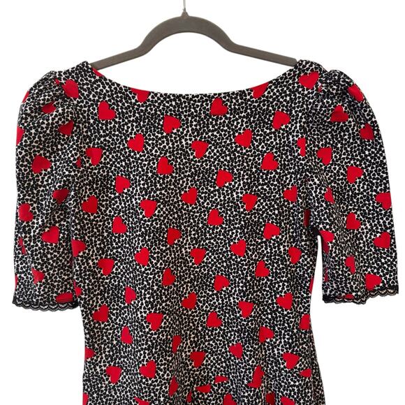 Betsey Johnson Heart Leopard Print Babydoll Black Lace Trim 90s y2k Grunge Sz L - Picture 6 of 9